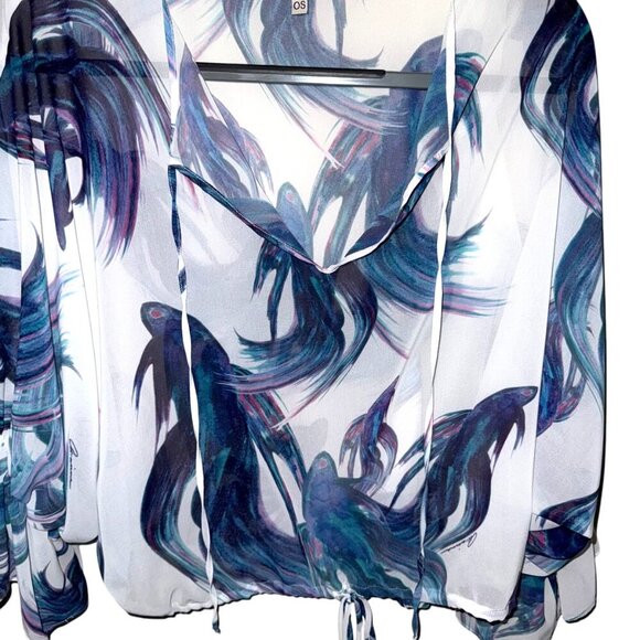 Ramona La Rue Betta Fish Print Crepe de Chine Batwing Blouse - OS - Picture 5 of 11
